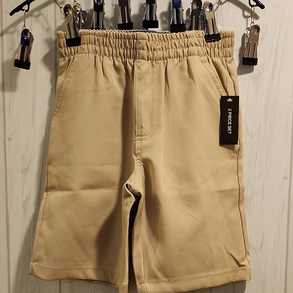DKNY Boys Blue and Tan Elastic Waistband Shorts